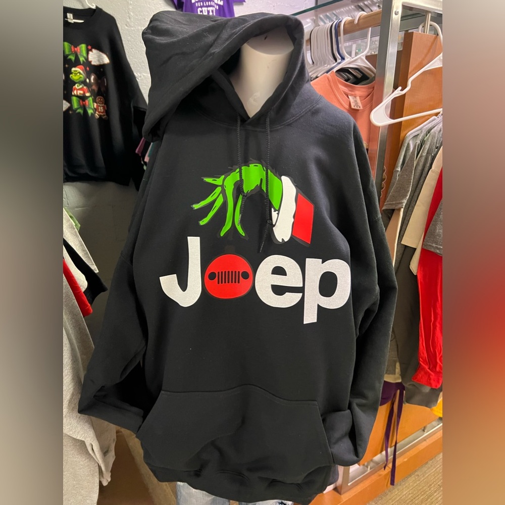 Brand new unisex, hoodie, grinch jeep hand